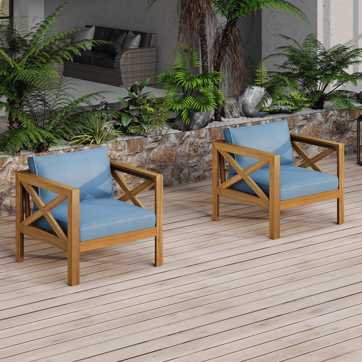 Patio Conversation Set, Outdoor Wood Conversation Seat (Set of 2)