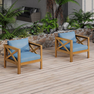 Patio Conversation Set, Outdoor Wood Conversation Seat (Set of 2)