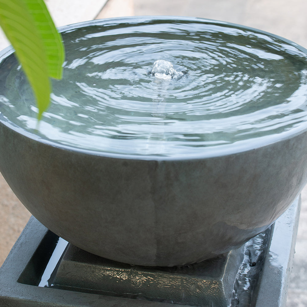 35.5" Polyresin Gray Zen Bowl Outdoor Water Fountain