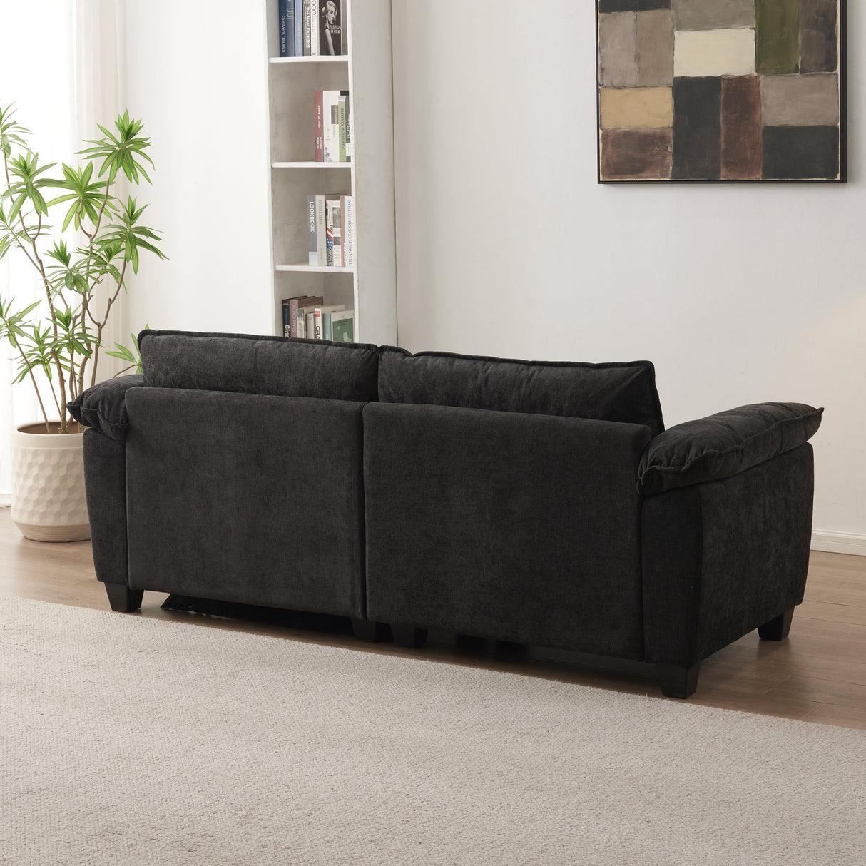Living Room Furniture Big Loveseat Luxury Couch with Soft Chenille Upholstered Sofa Black