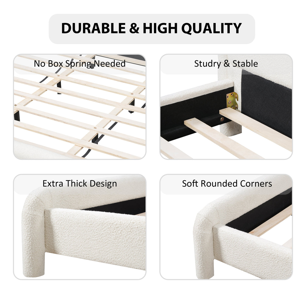 Queen Size Upholstered Platform Bed Frame with Curved Headboard