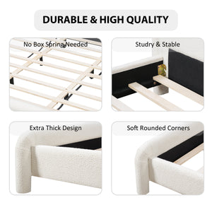 Queen Size Upholstered Platform Bed Frame with Curved Headboard