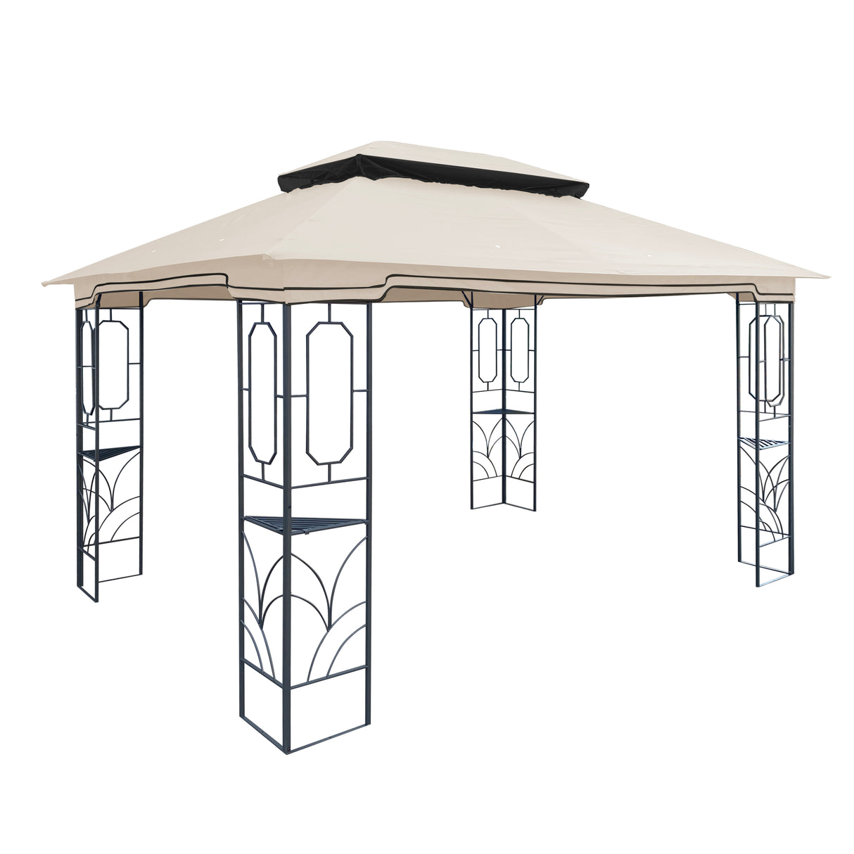 13x10 ft patio double roof gazebo replacement canopy top fabric,beige