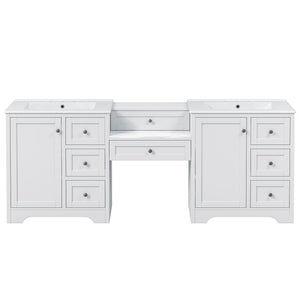 Double Sink Bathroom Vanity With Countertop, 2 Ceramic Sinks, 6 Drawers, Soft Close Design