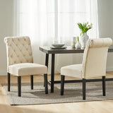 Dining Rolltop Chairs (Set of 2) - Upholstered Armless Chair with Wood Legs in Ivory