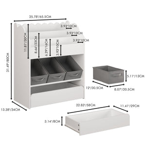 Bookshelf With Storage Bins And Drawer, Multi-Functional Book Organizer For Toddlers - White
