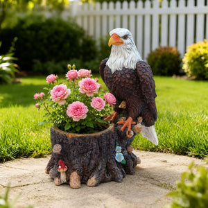 Realistic Standing Eagle Garden Planter on Tree Stump