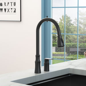 16.9" Kitchen Sink Faucet With Separate Handle And Pull Down Sprayer, Lead Free Brass - Matte Black