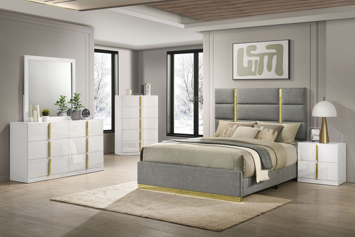 Ines 6-drawer Bedroom Dresser with Mirror White High Gloss