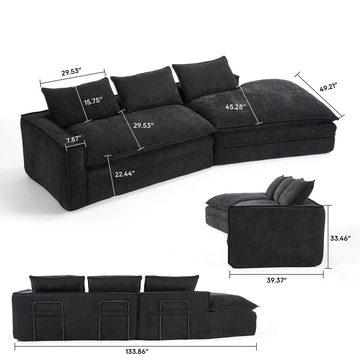 Modern Minimalist Modular Sectional Sofa With Deep Seats And Right Facing Chaise