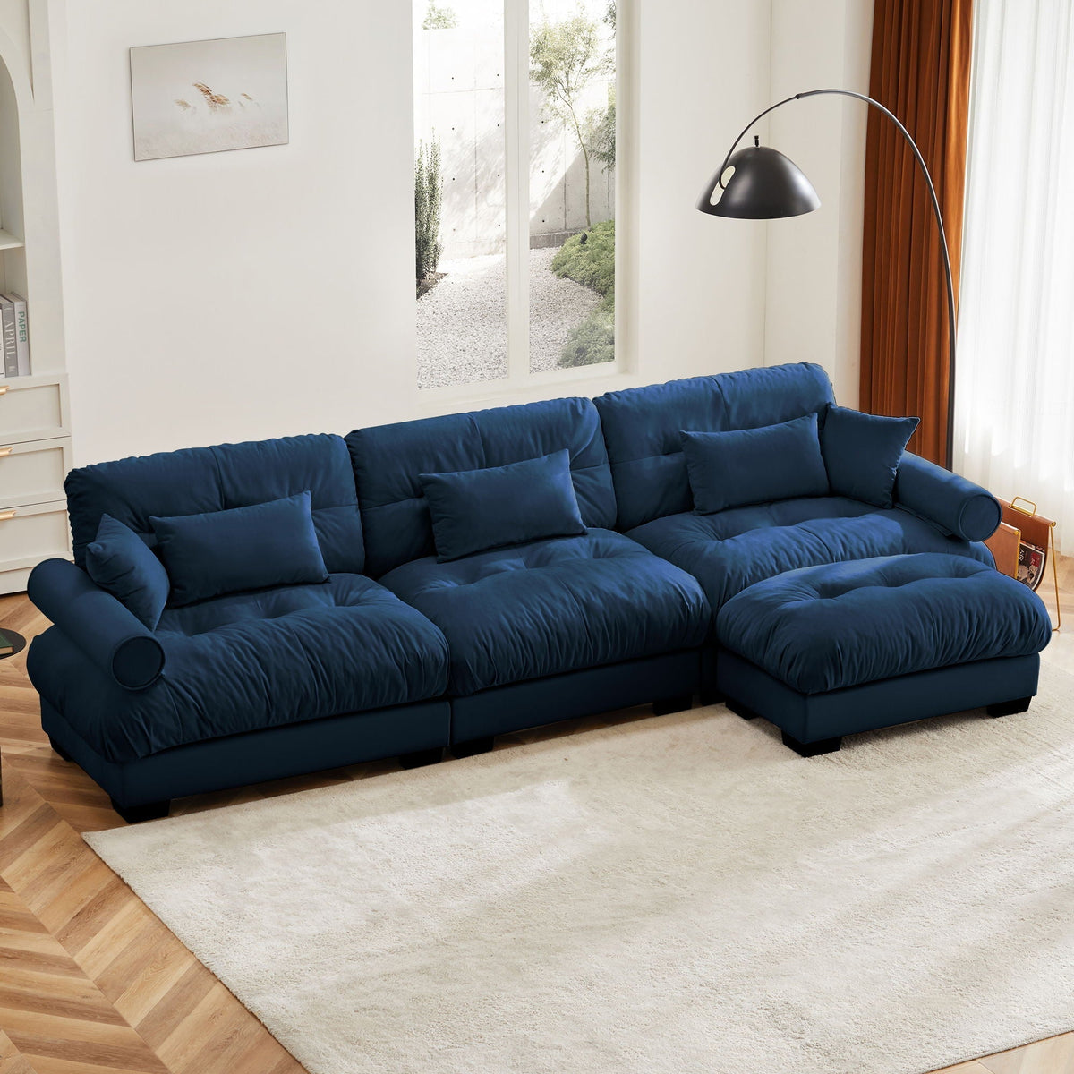 Oversized Modular Sectional Sofa with Movable Ottoman - Fabric, Multiple Colors