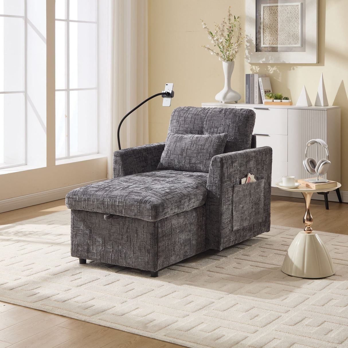 Multifunctional Recliner Sofa with Storage and Phone Bracket