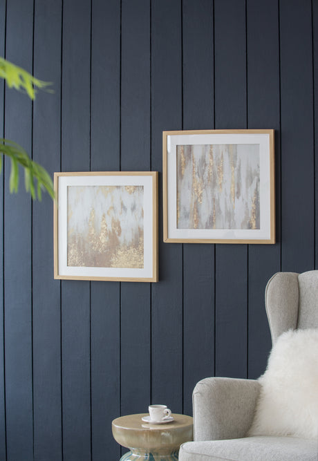 20.8x20.8x1.2'-Framed-Gold-and-Gray-Wall-Art-with-Glass-Cover,-Set-of-2-Wall-Art