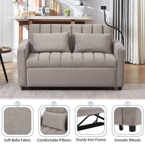 Convertible Sofa Bed Loveseat Sofa With Three USB Ports, Two Side Pockets, Two Cup Holders And 360° swivel Phone Holder For Living Room