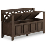 Amherst Solid Wood Entryway Storage Bench in Farmhouse Brown