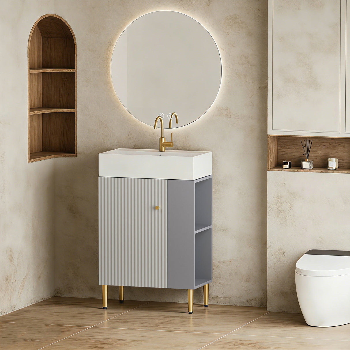 21.6" Open-Shelving Vanity with Ceramic Sink