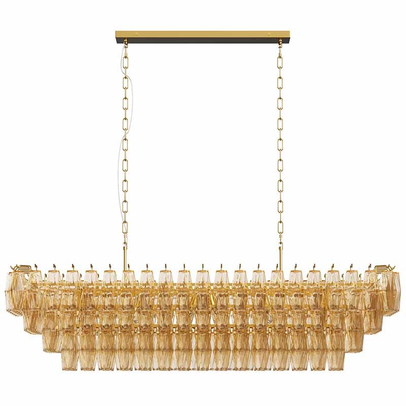 Modern Chandeliers for Dining Room, 54' Large Rectangle Gold Kitchen Chandelier Over Table, 12-Light with Smoke Glass Ceiling Lights, Farmhouse Pendant Lighting Fixture for Living Room Bedroom