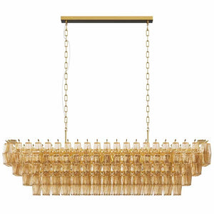 Modern Chandeliers for Dining Room, 54' Large Rectangle Gold Kitchen Chandelier Over Table, 12-Light with Smoke Glass Ceiling Lights, Farmhouse Pendant Lighting Fixture for Living Room Bedroom