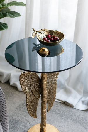 15.5x15.5x24" Round Top Accent Table With Angel Wings