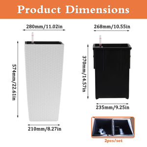 Pack of 2 Square Planters with Automatic Watering System - 22 Inch