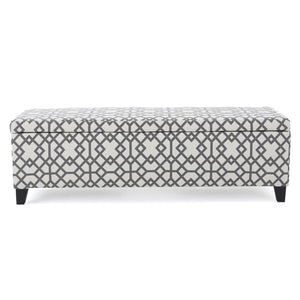 Quotient Upholstered Storage Ottoman With Tapered Block Feet - Gray / White
