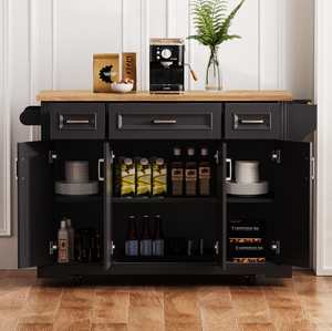 K&K 54 Inch Large Kitchen Island with Rubber Wood Drop Leaf