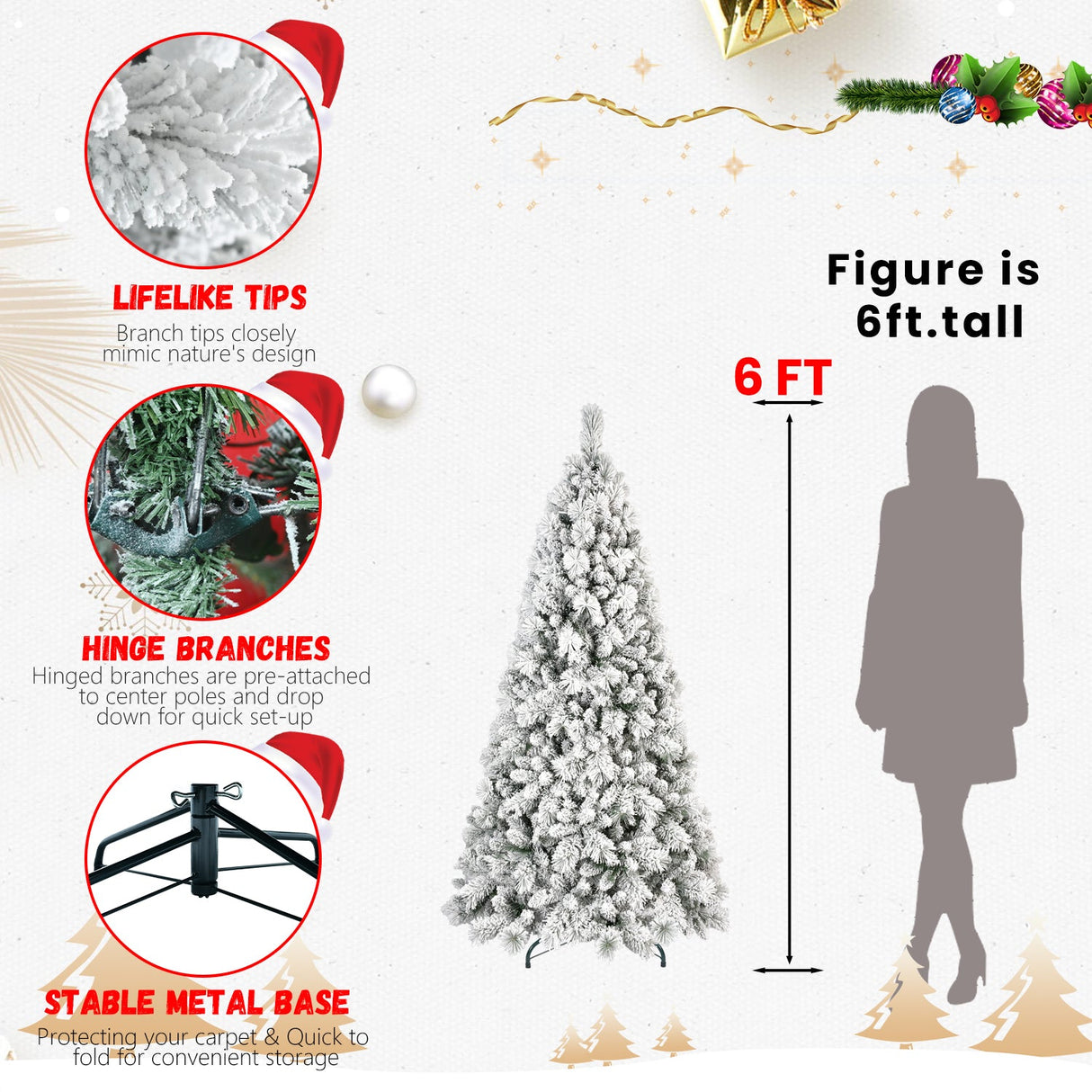 7FT Flocked Christmas Tree with 450 Warm White LED Lights