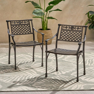 Cast Aluminum Dining Chair With Hand Crafted Details - Bronze