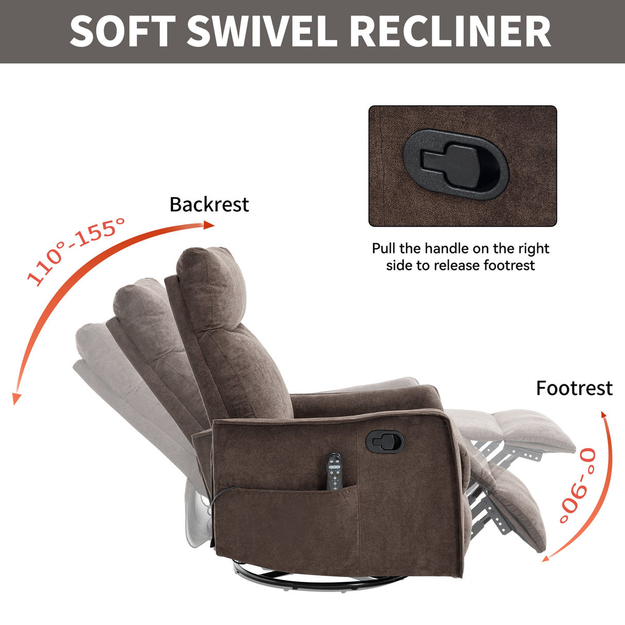 Heat Massage Manual Recliner Chair with Rocker and Swivel in Fabric