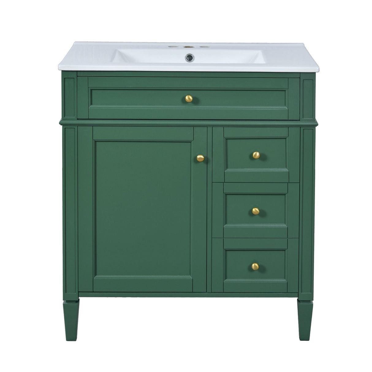 Bathroom Vanity With Top Sink, 2 Doors And 3 Drawers, Freestanding Set With Mirror Cabinet