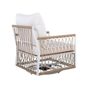 [Set of 2] 360° Swivel Bohemian Outdoor Lounge Chair with Handwoven Rope & Powder-Coated Steel Frame, Waterproof Cushions - Patio, Garden, Poolside