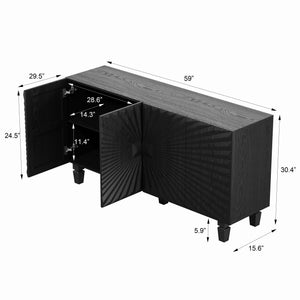 59'' Modern Buffet Sideboard with 4 Sunburst Doors