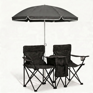 Portable Folding Picnic Chair Set with Umbrella, 2-Person Outdoor Camping Chairs