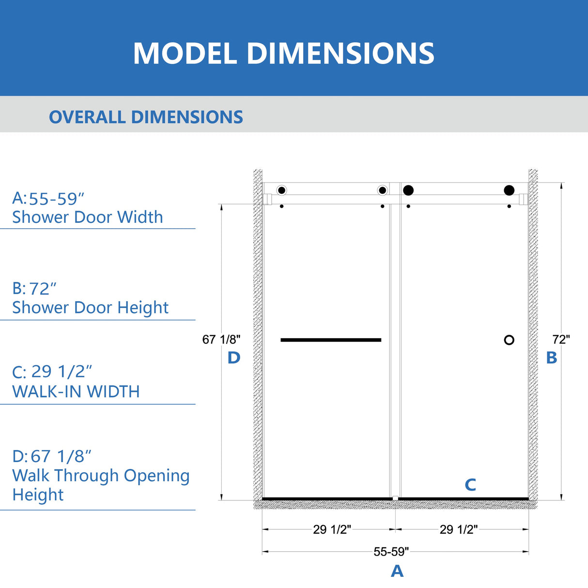 55-59" x 72" Frameless Shower Door