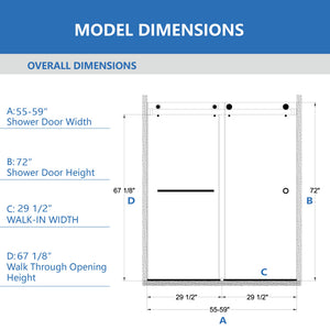 55-59" x 72" Frameless Shower Door