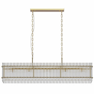 Modern Rectangular Crystal Glass Chandelier, 10-Lights Glod Chandelier Lighting Contemporary Pendant Ceiling Light Fixture for Dining Room Living Room Kitchen Island