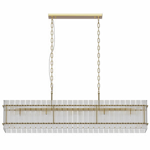 Modern Rectangular Crystal Glass Chandelier, 10-Lights Glod Chandelier Lighting Contemporary Pendant Ceiling Light Fixture for Dining Room Living Room Kitchen Island