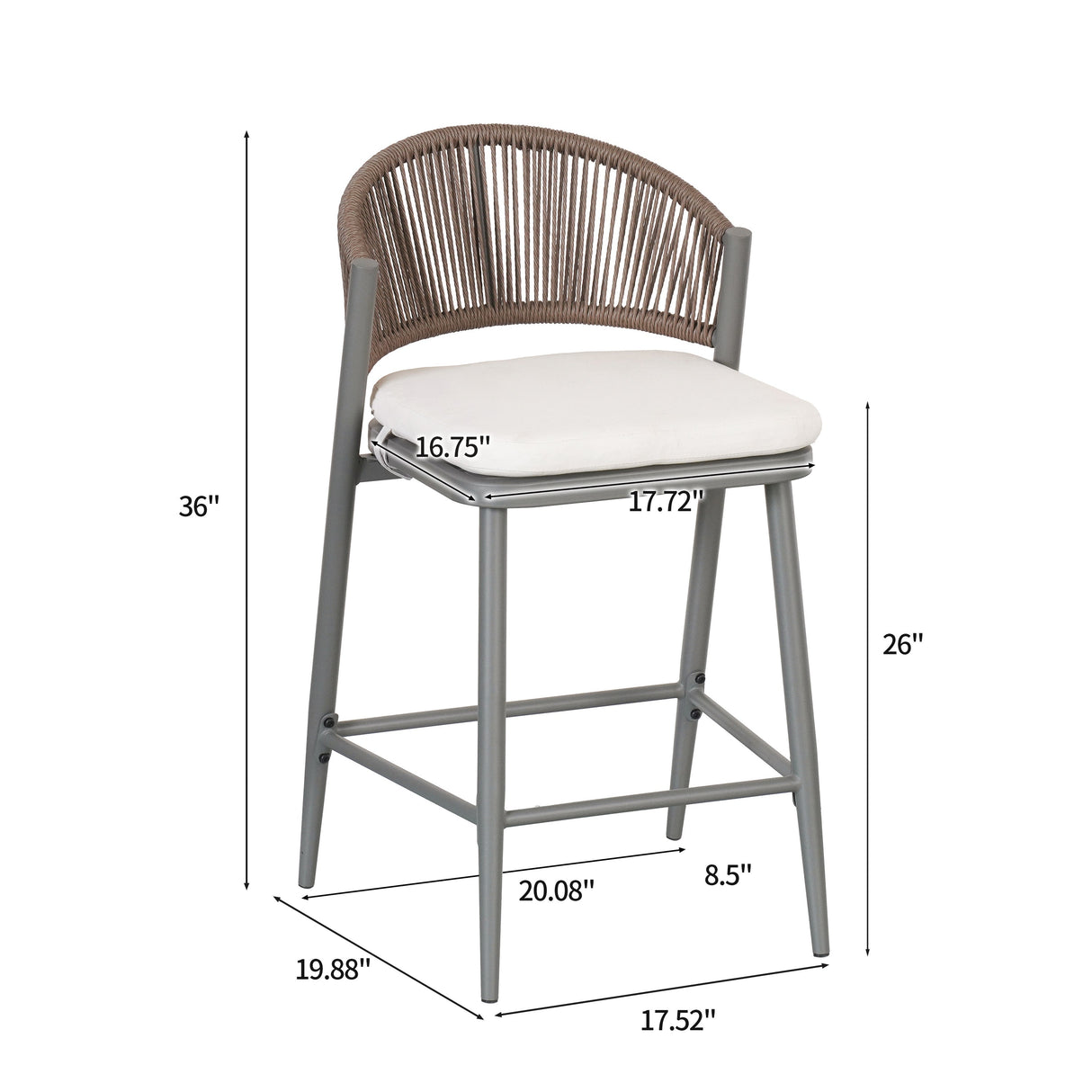 Outdoor 26' Counter Height Metal Frame Counter Stools with Scallop-shaped Backrest & Water-resistant Cushions, Set of