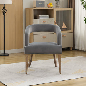 Modern Barrel Open Back Upholstered Accent Chair with Weathered Solid Wood Legs