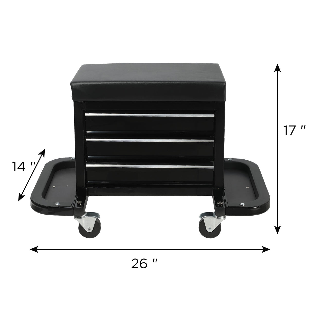 3-Drawer Tool Chest Rolling Mechanic Seat with Tool Trays