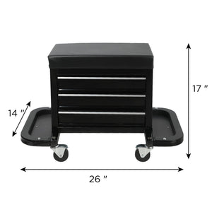 3-Drawer Tool Chest Rolling Mechanic Seat with Tool Trays