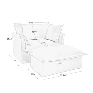 Upholstered Slipcovered Armchair with Ottoman