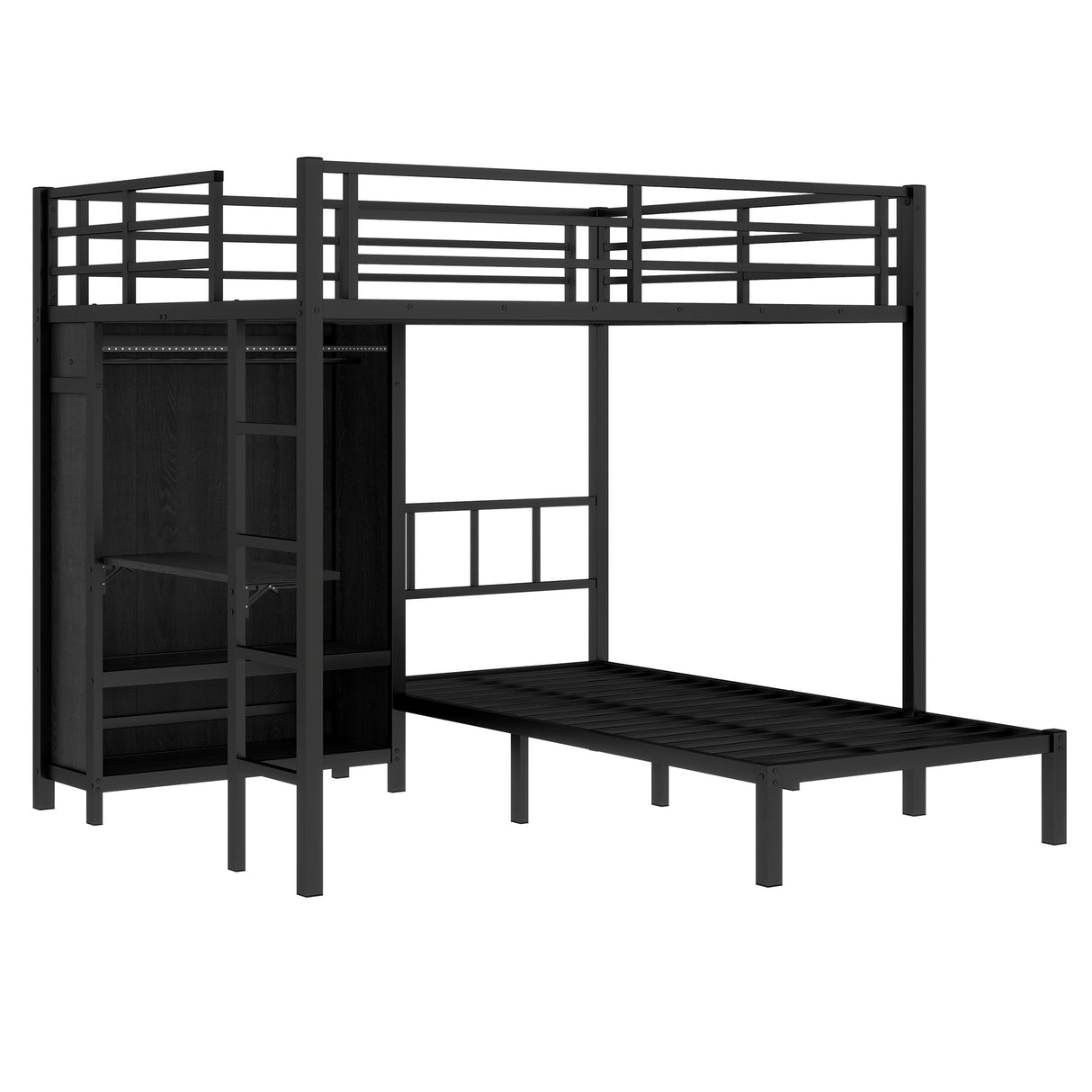 Full XL Over Twin Metal Bunk Bed with Folding Desk and Closet