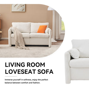 Modern Loveseat Sofa 2-Seater - Plush Chenille Fabric Ivory White