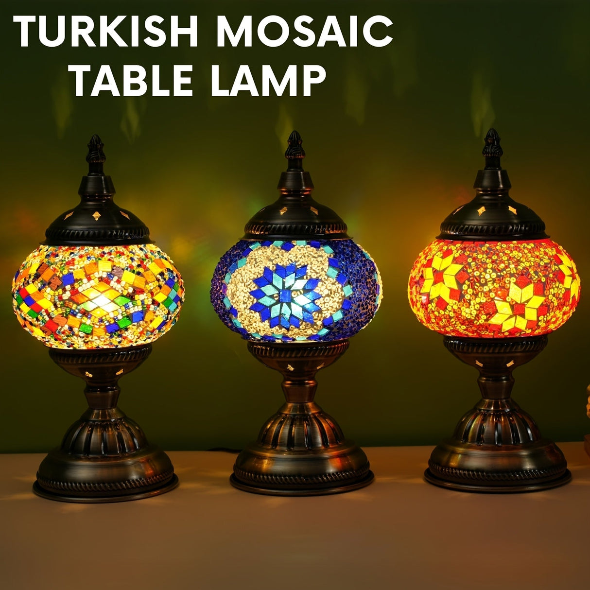 Handmade Turkish Mosaic Lamp – Dimmable Glass Pumpkin Night Light for Bedroom