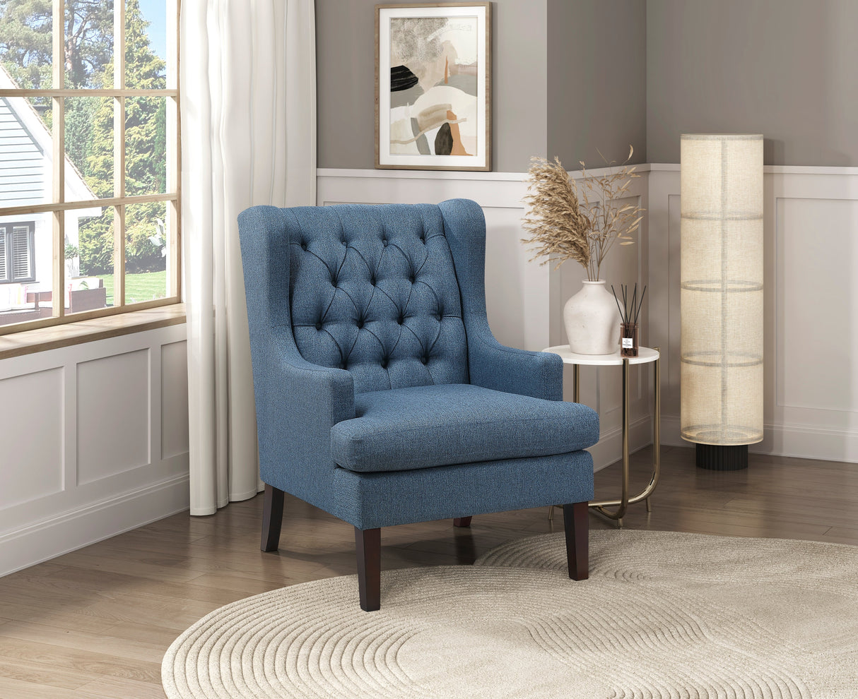 Button-Tufted Upholstered High Back Accent Chair