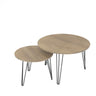 Rustic Round Nesting Coffee Table Set of 2 with Metal Frame - White, Black, Light Brown