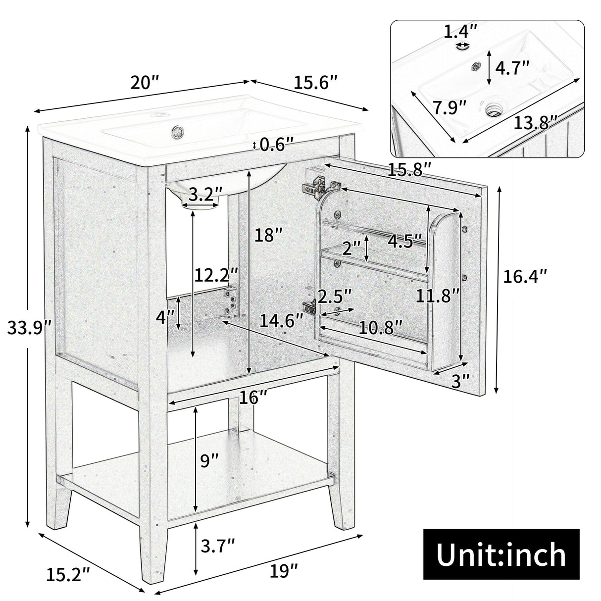 20" Bathroom Vanity with Sink and Storage Rack