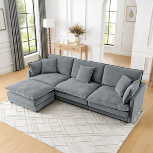L-Shaped Sectional Sofa With Ottoman, Convertible 4 Seater Couch