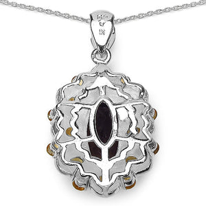6.40 Carat Genuine Smoky Quartz, Citrine & White Diamond .925 Sterling Silver Pendant